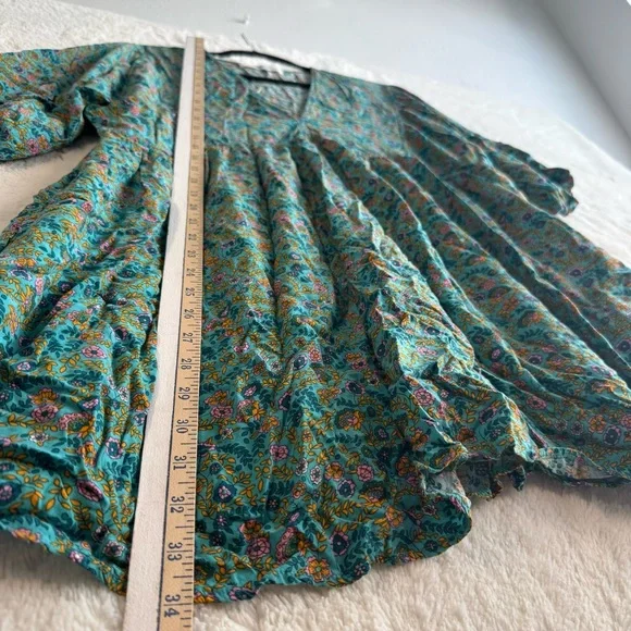 Natural Life Stella V-Neck Mini Dress Women’s XL Turquoise Ditsy Vines Bohemian - Picture 11 of 11